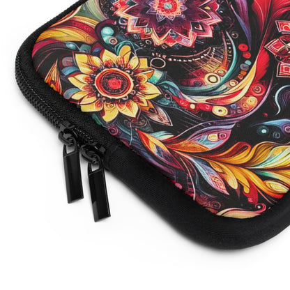 Colorful Floral Mandala Laptop Sleeve — Vibrant Boho Feather Design