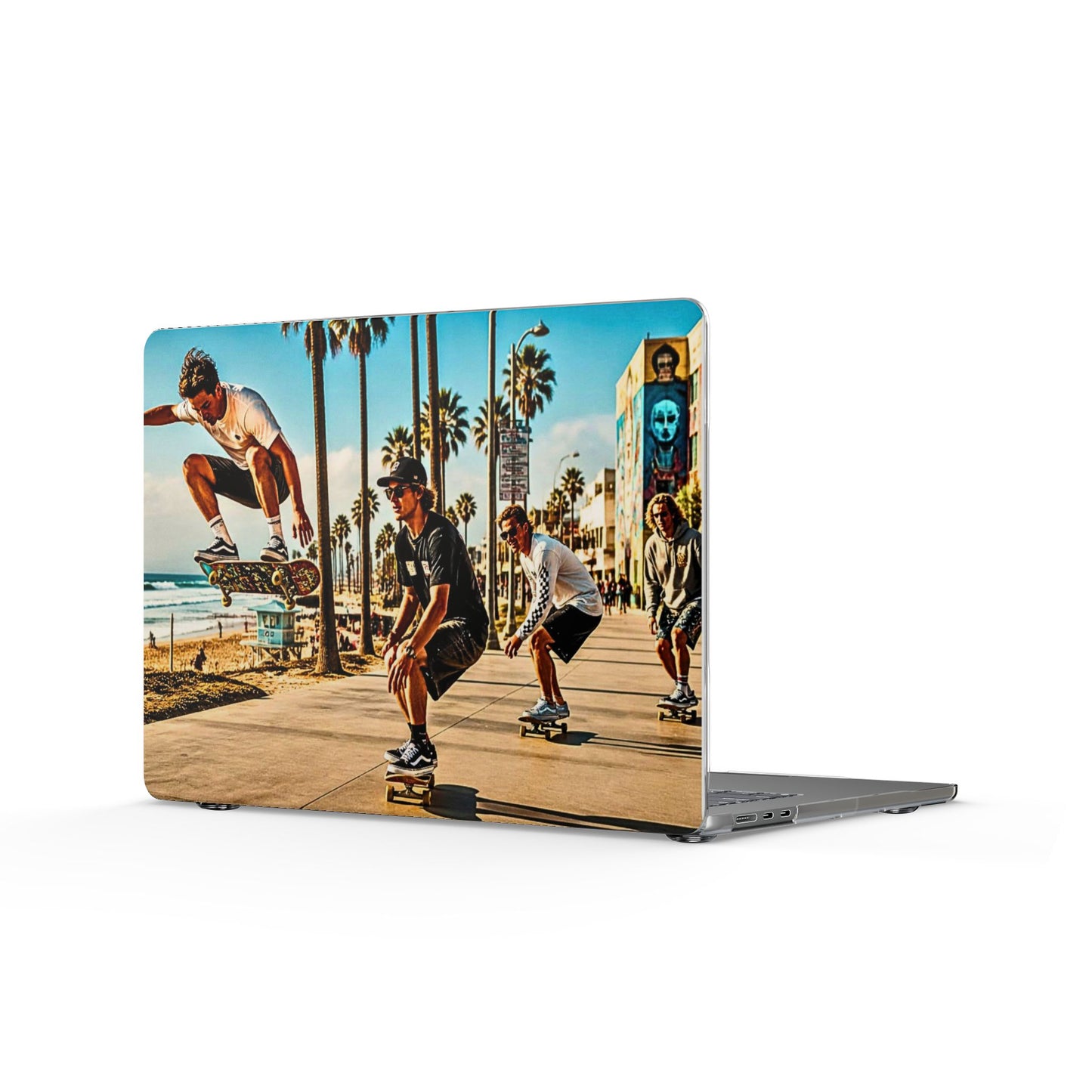 Skateboarders at Venice Beach Clear MacBook Case — Retro Surf & Skate Laptop Cover
