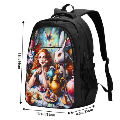 Large Capacity Oxford Travel Laptop Backpack with USB Alice and mad hatter vol1 (2)