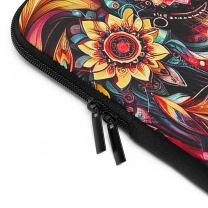 Colorful Floral Mandala Laptop Sleeve — Vibrant Boho Feather Design