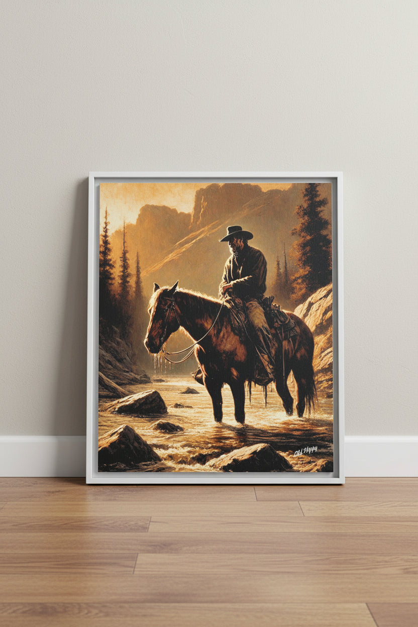 “Still Waters, Weathered Soul” Wood Framed AI Canvas Art by Old Hippy