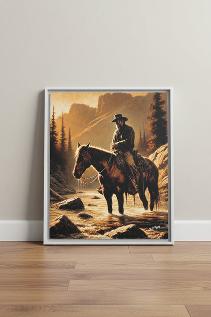 “Still Waters, Weathered Soul” Wood Framed AI Canvas Art by Old Hippy