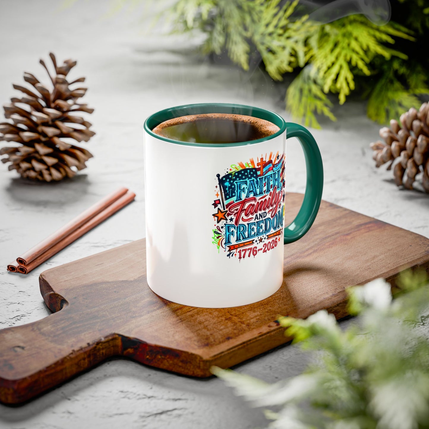 Faith Family Freedom 1776–2026 Patriotic Coffee Mug