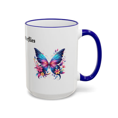 I Love Butterflies Accent Rim Mug — Floral Butterfly Coffee Cup (11oz/15oz)