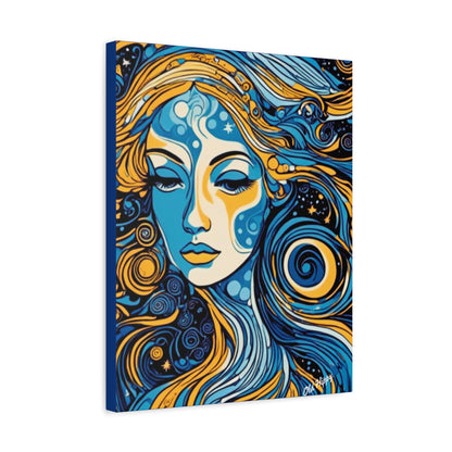 “Blue Orbit Goddess” – Psychedelic Abstract Portrait Canvas