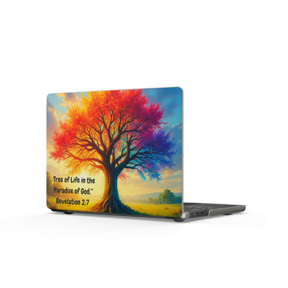 Tree of Life MacBook Case — Colorful Christian Laptop Cover with Revelation 2:7 Quote