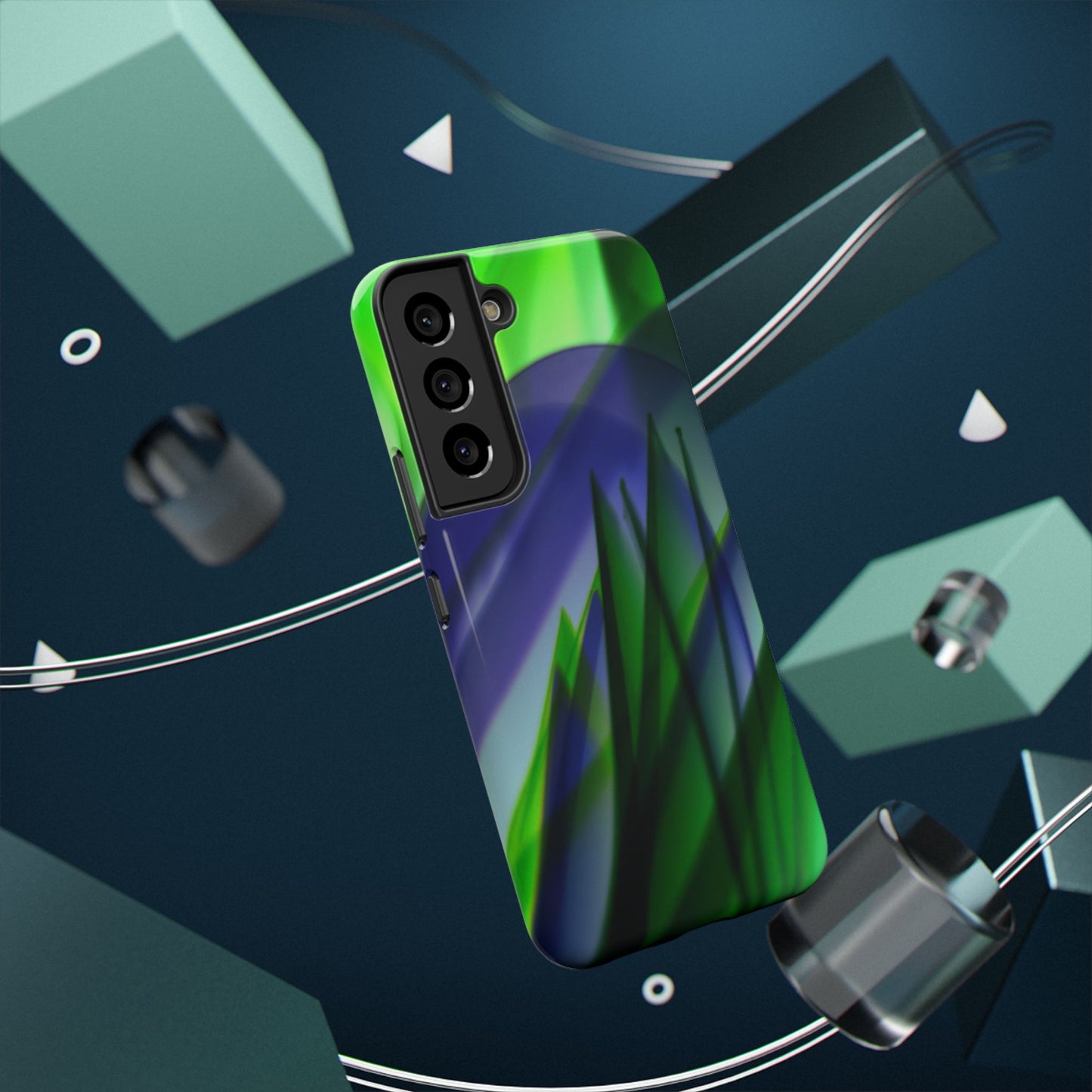 — Green Blue Abstract Wave Design Impact-Resistant Phone Case