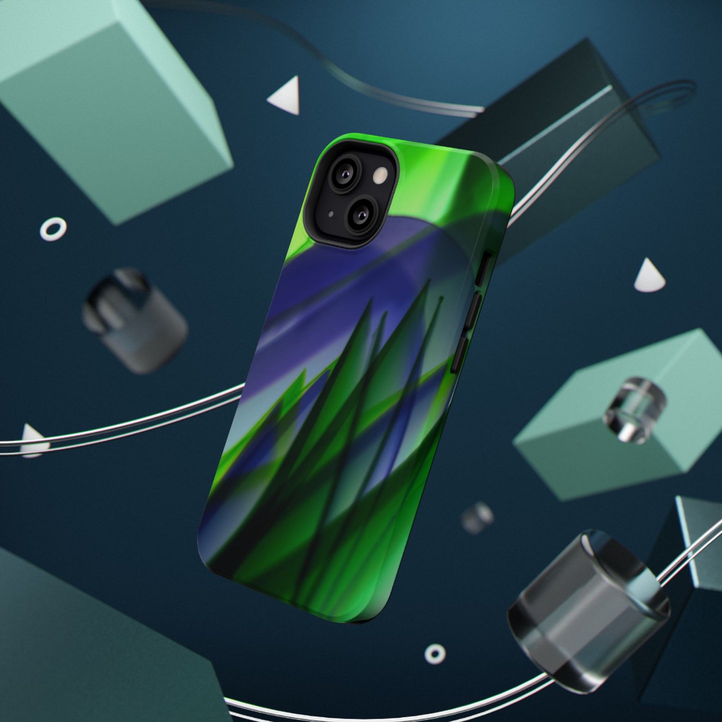 — Green Blue Abstract Wave Design Impact-Resistant Phone Case