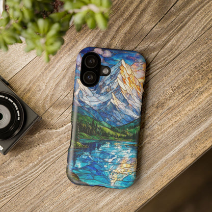 Stained Glass Mountain Lake Mosaic Phone Case — Impact-Resistant Artistic Protection