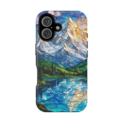 Stained Glass Mountain Lake Mosaic Phone Case — Impact-Resistant Artistic Protection