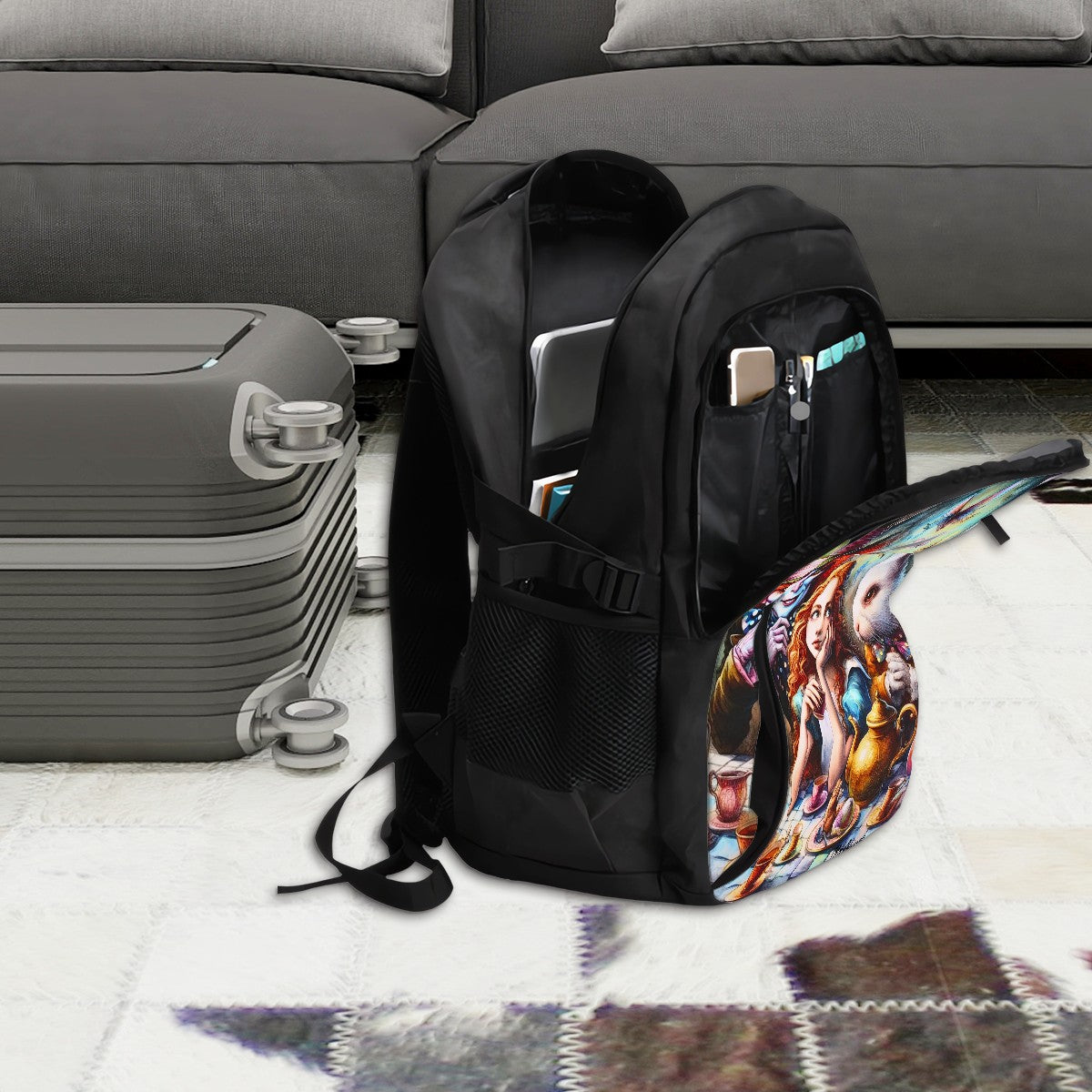 Large Capacity Oxford Travel Laptop Backpack with USB Alice and mad hatter vol1 (2)