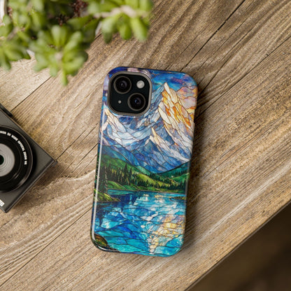 Stained Glass Mountain Lake Mosaic Phone Case — Impact-Resistant Artistic Protection
