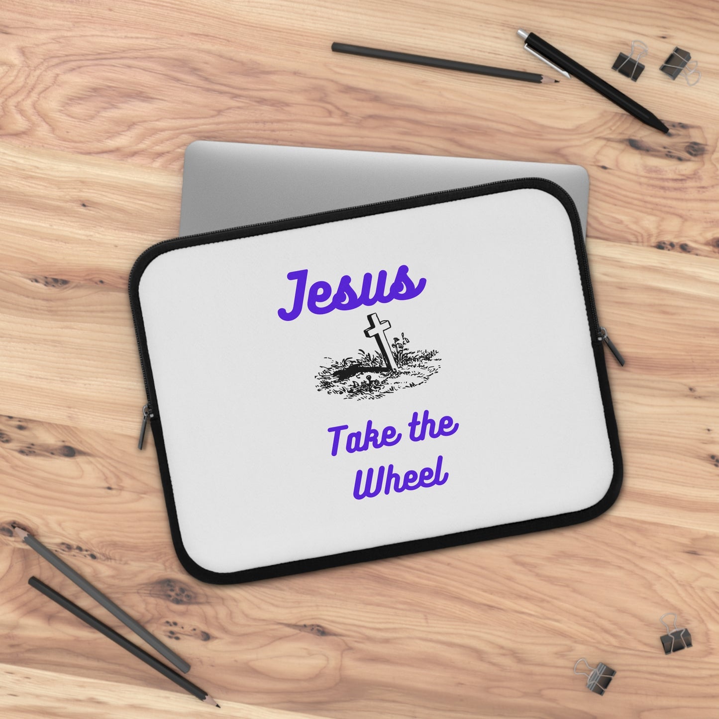 Jesus Take the Wheel Laptop Sleeve — Christian Cross Laptop Case