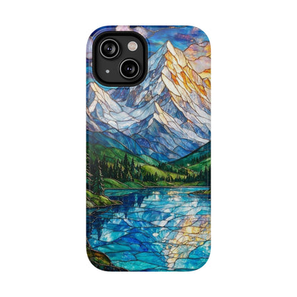 Stained Glass Mountain Lake Mosaic Phone Case — Impact-Resistant Artistic Protection