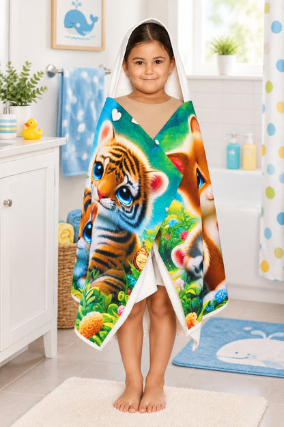 Kids Hooded Towel — Cute Big-Eyed Baby Animals Beach & Bath Wrap