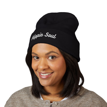Hippie Soul Embroidered Beanie — Classic Cuffed Knit Hat