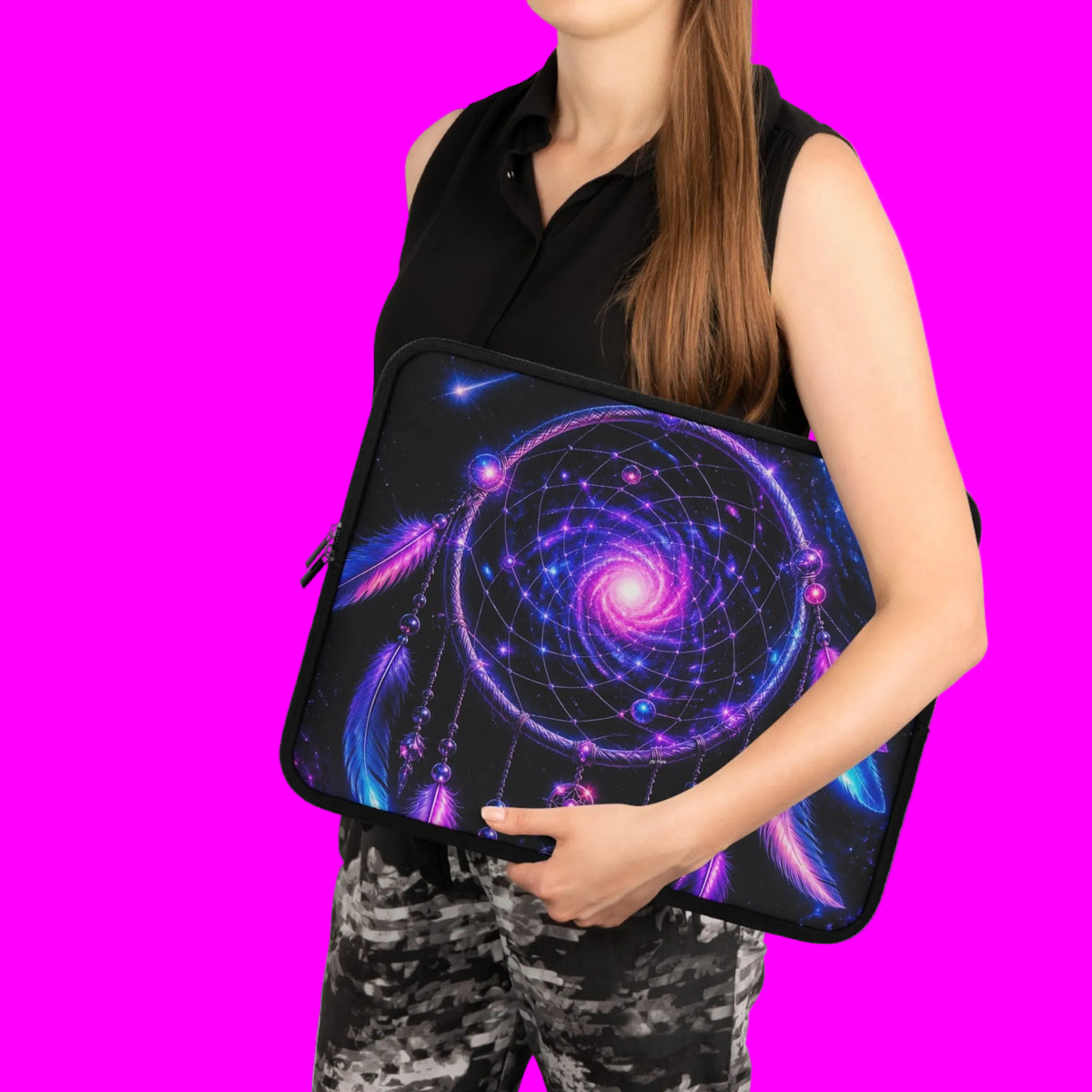 Cosmic Dreamcatcher Laptop Sleeve — Neon Boho Protective Case