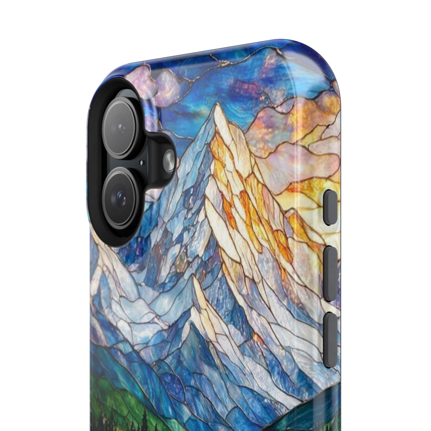 Stained Glass Mountain Lake Mosaic Phone Case — Impact-Resistant Artistic Protection