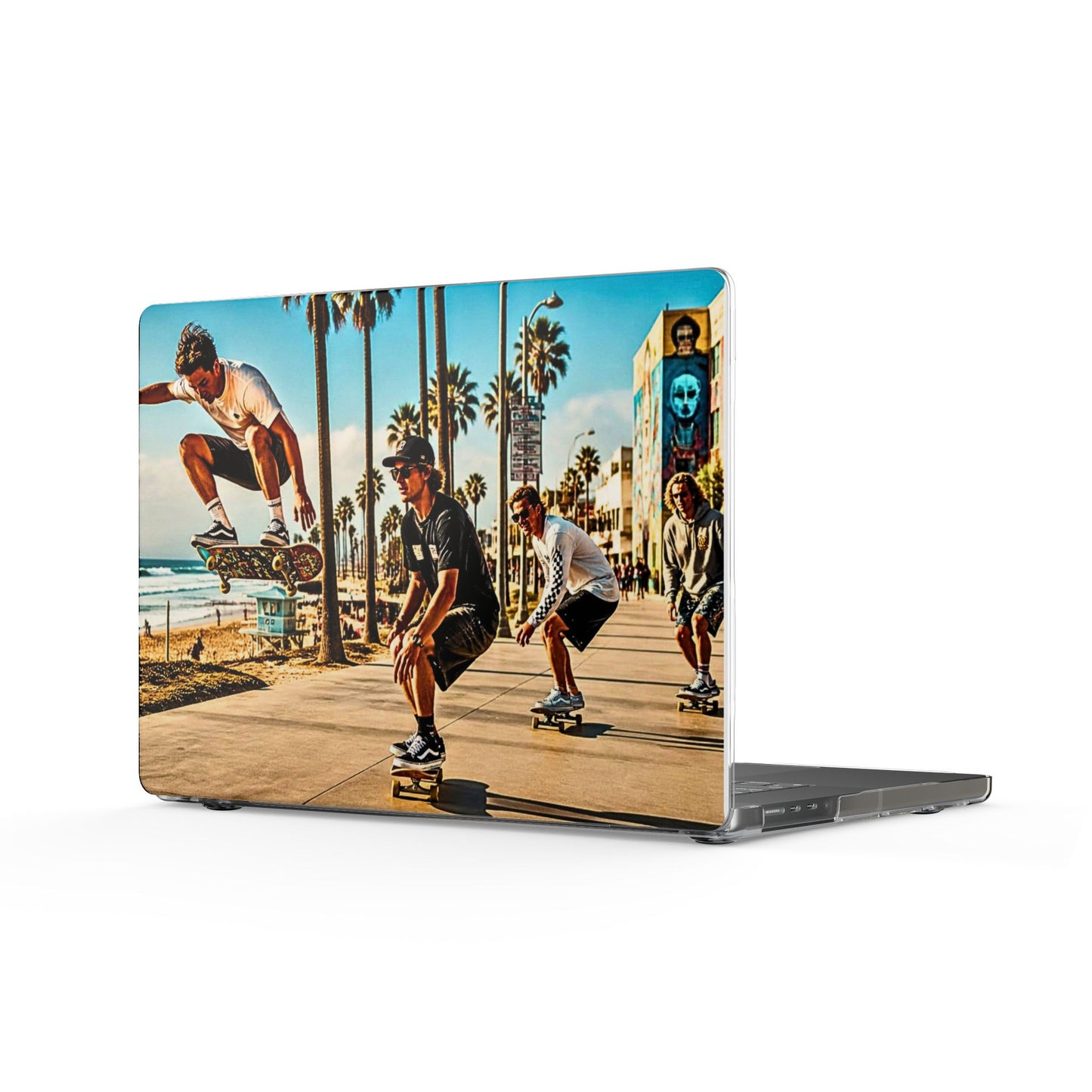 Skateboarders at Venice Beach Clear MacBook Case — Retro Surf & Skate Laptop Cover