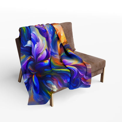 Arctic Fleece Blanket — Vibrant Abstract Iris Floral Swirl Throw