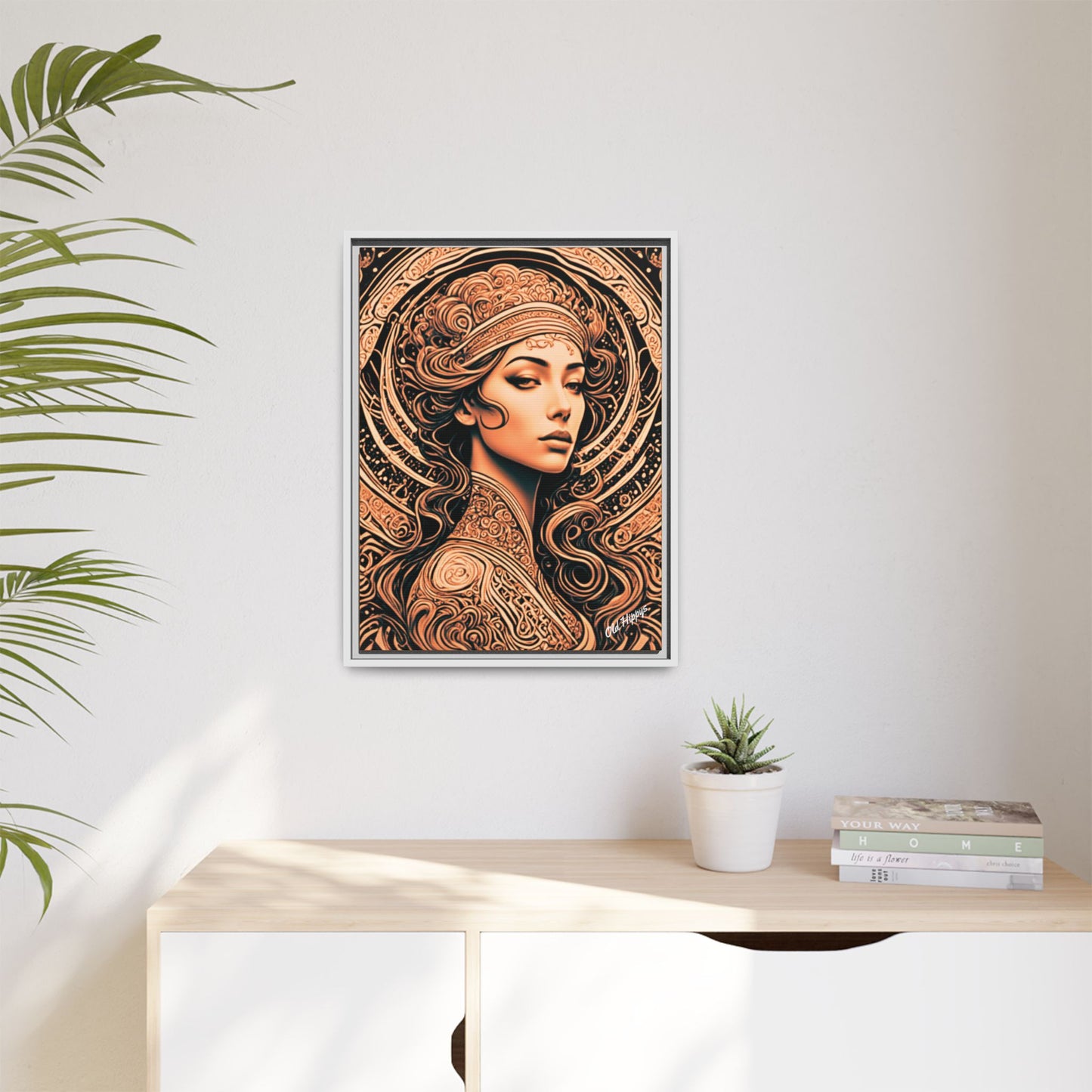 Woman in Bronze Wood Framed Canvas