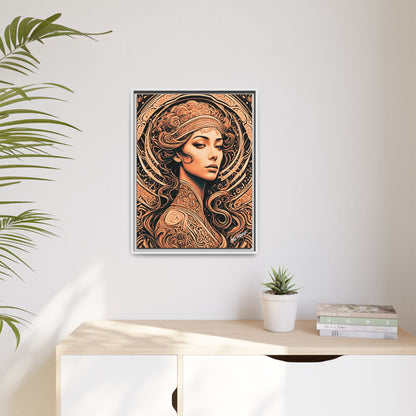 Woman in Bronze Wood Framed Canvas