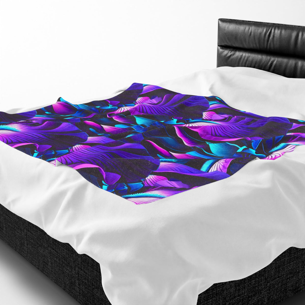 Neon Purple Iris Floral Velveteen Plush Blanket