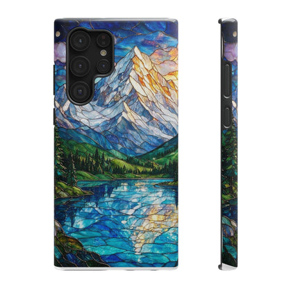 Stained Glass Mountain Lake Mosaic Phone Case — Impact-Resistant Artistic Protection