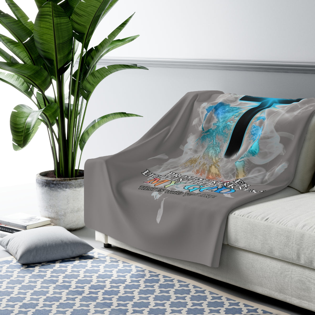 Christian Sherpa Fleece Blanket - "Way Maker, Miracle Worker" Cross Design