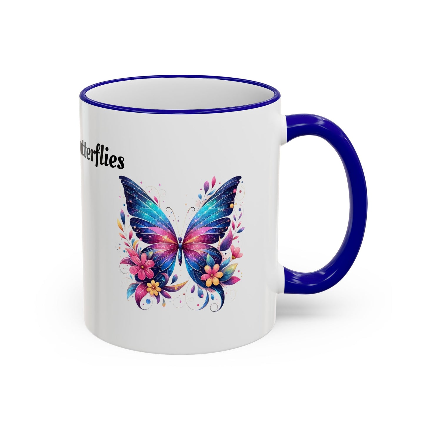 I Love Butterflies Accent Rim Mug — Floral Butterfly Coffee Cup (11oz/15oz)