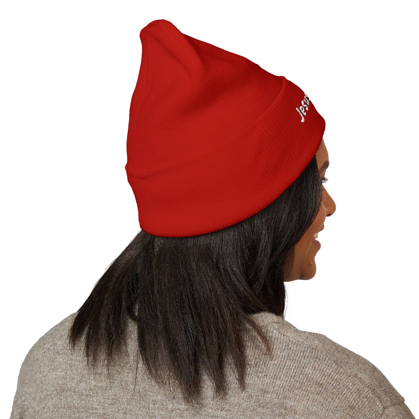 Embroidered 'Jesus is Lord' Cuffed Beanie — Christian Faith Knit Hat