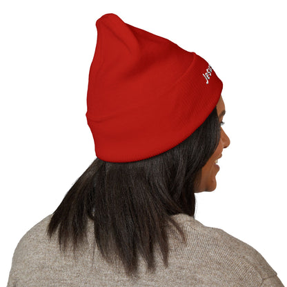 Embroidered 'Jesus is Lord' Cuffed Beanie — Christian Faith Knit Hat