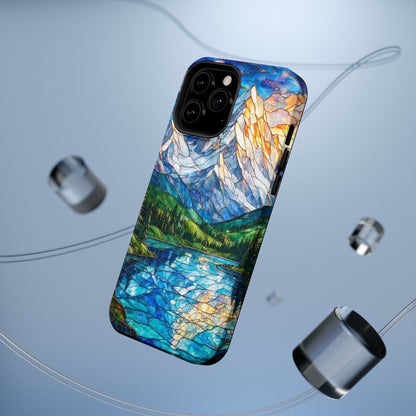 Stained Glass Mountain Lake Mosaic Phone Case — Impact-Resistant Artistic Protection