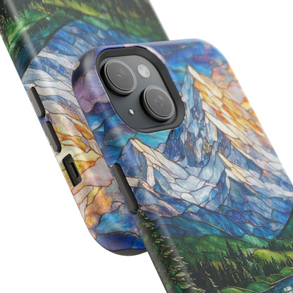 Stained Glass Mountain Lake Mosaic Phone Case — Impact-Resistant Artistic Protection
