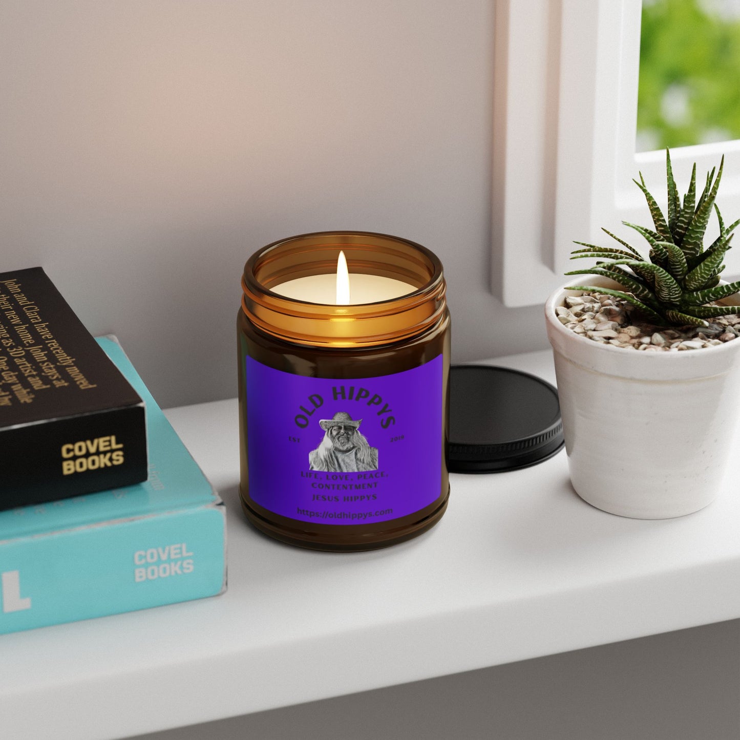 Old Hippys Essential Oil Scented Soy Candle — Amber Jar Aromatherapy Candle (Multi-Size)