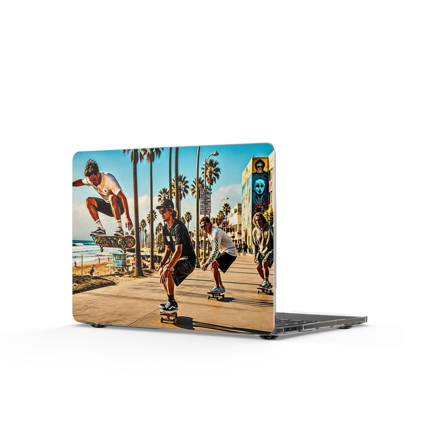 Skateboarders at Venice Beach Clear MacBook Case — Retro Surf & Skate Laptop Cover