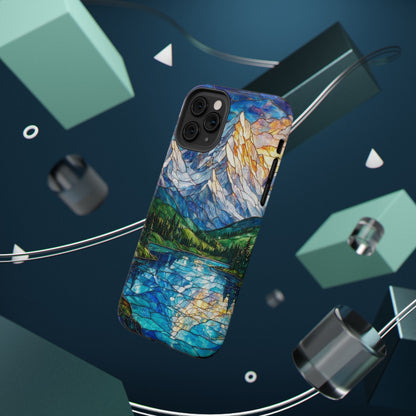 Stained Glass Mountain Lake Mosaic Phone Case — Impact-Resistant Artistic Protection