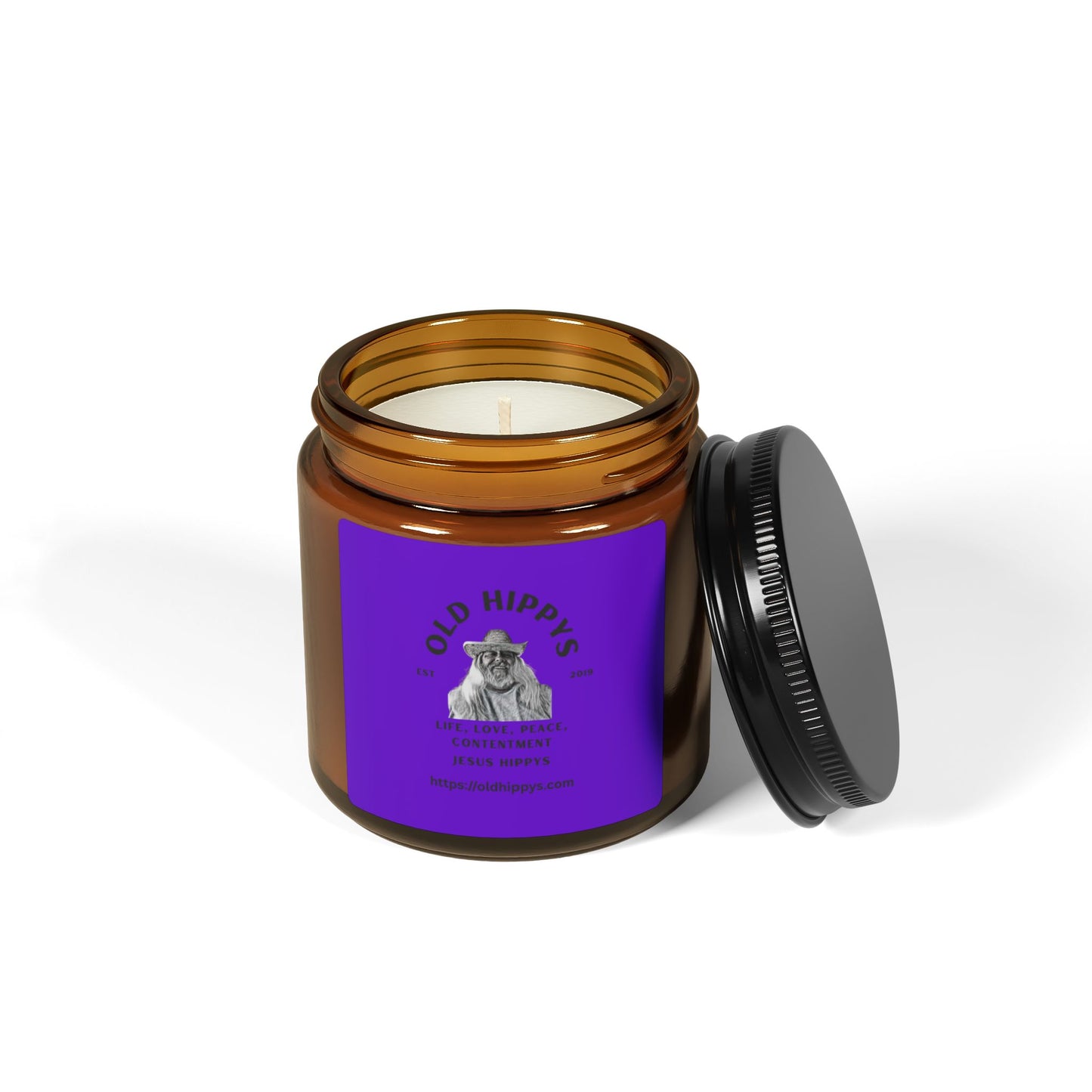 Old Hippys Essential Oil Scented Soy Candle — Amber Jar Aromatherapy Candle (Multi-Size)