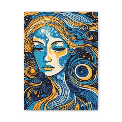 “Blue Orbit Goddess” – Psychedelic Abstract Portrait Canvas