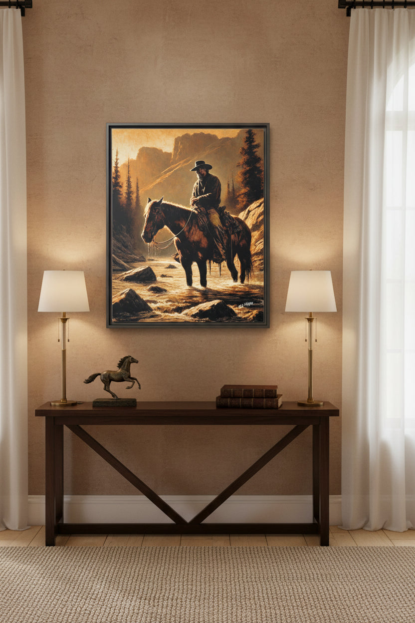 “Still Waters, Weathered Soul” Wood Framed AI Canvas Art by Old Hippy