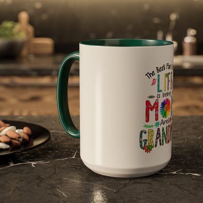 Mom and Grandma Colorful Ceramic Mug — "The Best Part of My Life is Being a Mom and Grandma" (11oz/15oz)