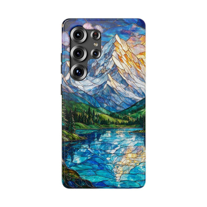 Stained Glass Mountain Lake Mosaic Phone Case — Impact-Resistant Artistic Protection