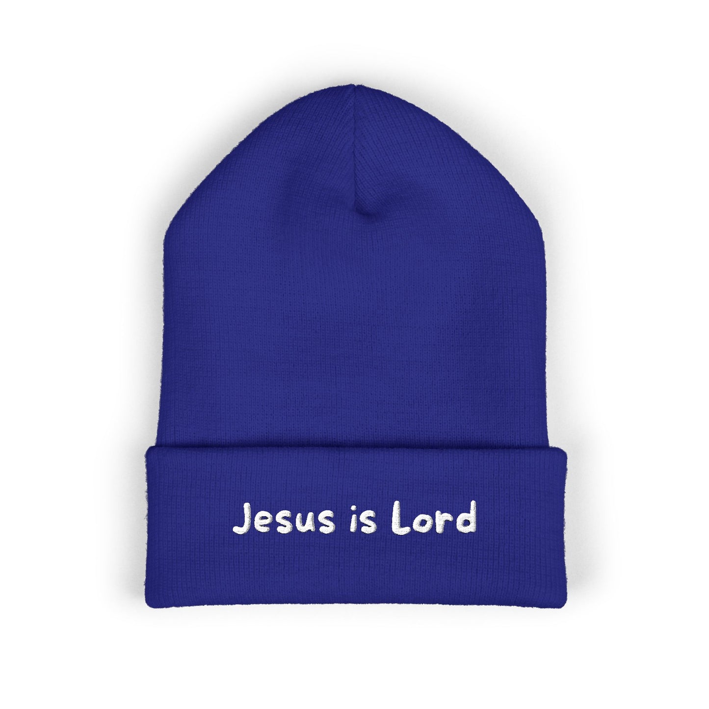 Embroidered 'Jesus is Lord' Cuffed Beanie — Christian Faith Knit Hat
