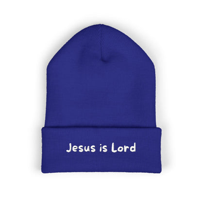 Embroidered 'Jesus is Lord' Cuffed Beanie — Christian Faith Knit Hat