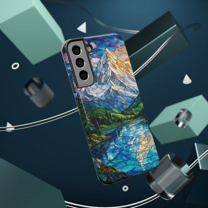 Stained Glass Mountain Lake Mosaic Phone Case — Impact-Resistant Artistic Protection