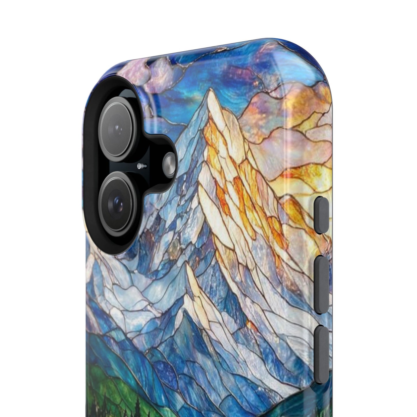 Stained Glass Mountain Lake Mosaic Phone Case — Impact-Resistant Artistic Protection