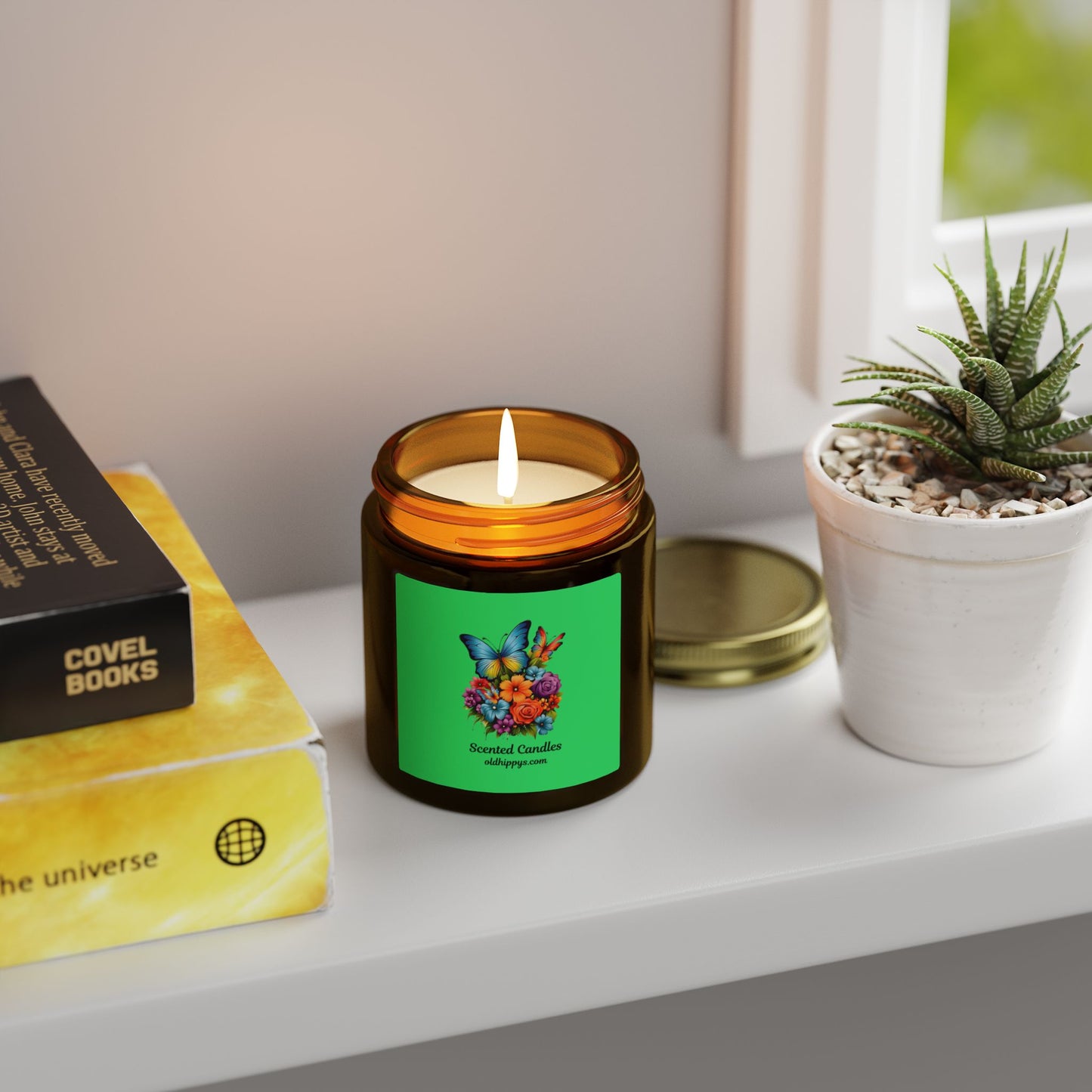 Scented Candle — Coconut Apricot Wax (4oz & 9oz) with Floral Butterfly Label