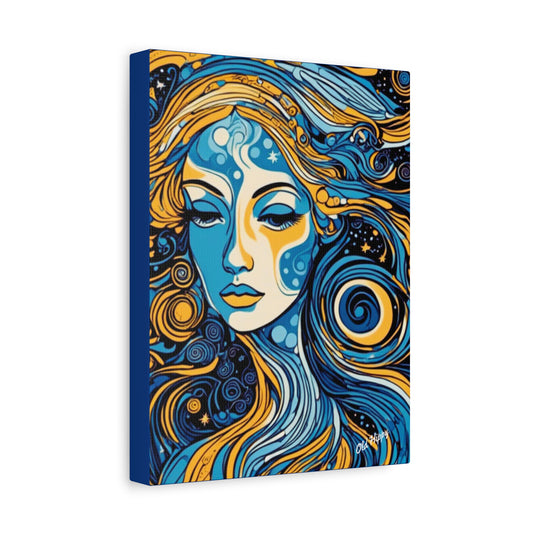 “Blue Orbit Goddess” – Psychedelic Abstract Portrait Canvas