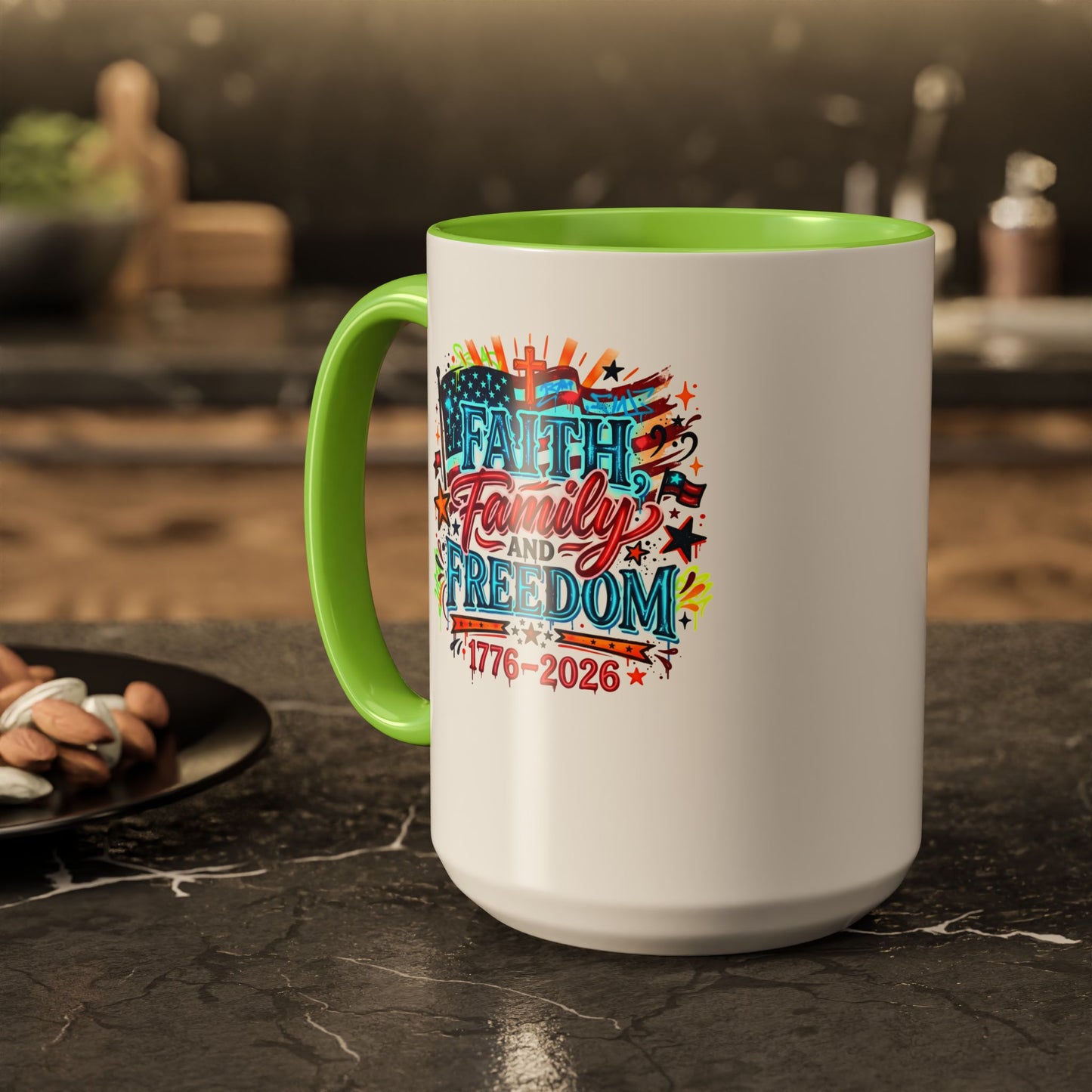 Faith Family Freedom 1776–2026 Patriotic Coffee Mug