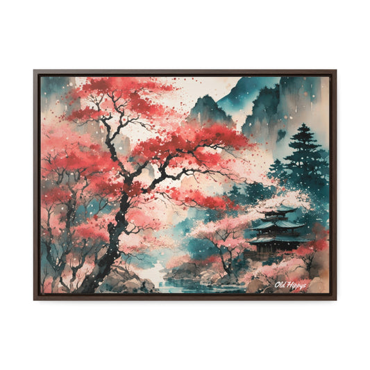 Fall in Japan Watercolor Framed Canvas Wrap